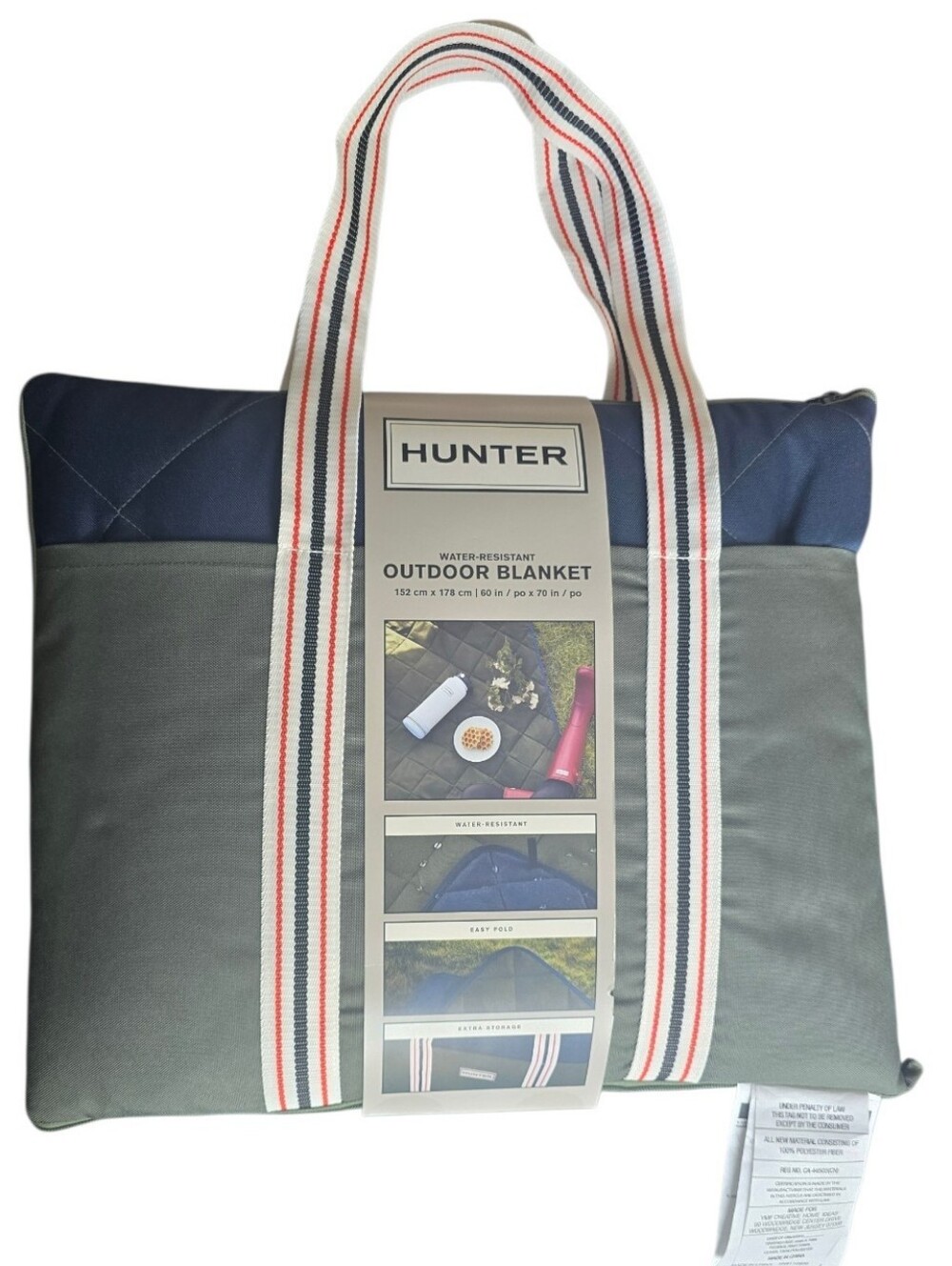 Hunter Men's Outdoor Blanket‎ With Carry Straps Navy & Olive, 60X70 Inches